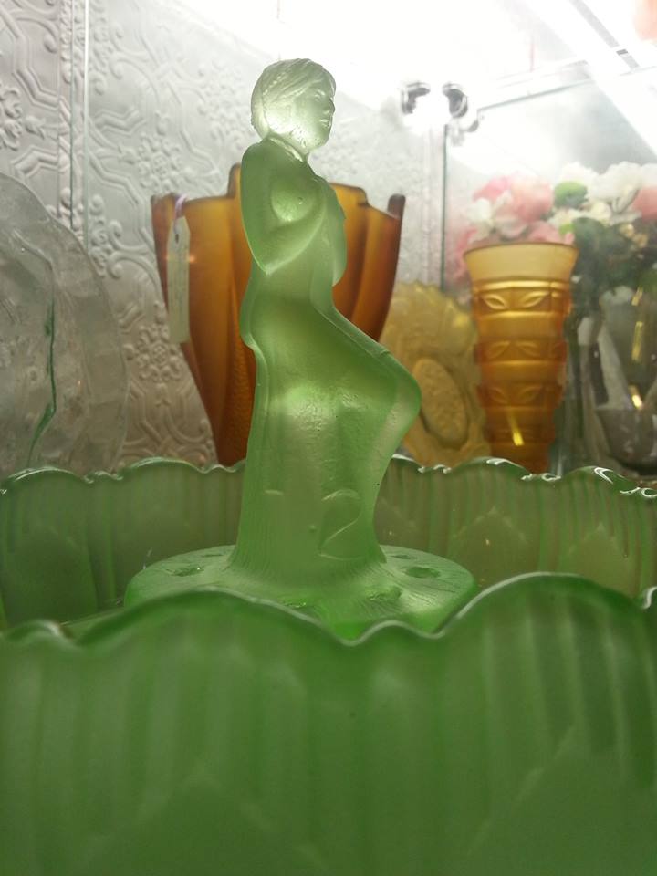 Art Deco Green Glass Statue