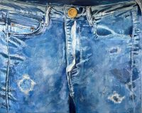 Painting of front of old threadbare jeans called Ol'Faithfuls 750x600mm MC6827