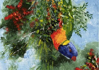 Painting of a lorikeet called Birds in Paradise 1 by Banx 300x300mm MC6839