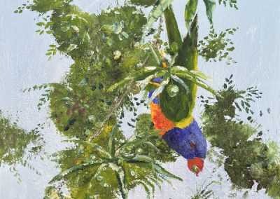 Painting of a lorikeet called Birds in Paradise 2 by Banx 300x300mm MC6840 SOLD