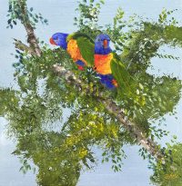 Painting of a lorikeet called Birds in Paradise 3 by Banx 300x300mm MC6841 SOLD